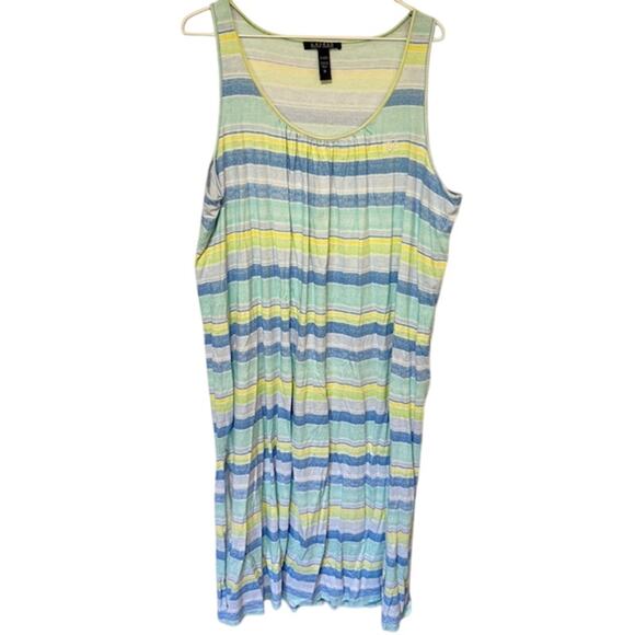 Lauren Ralph Lauren Tank Top Dress 1X Cotton Stretch Stripped Embroidered Logo - Picture 1 of 12